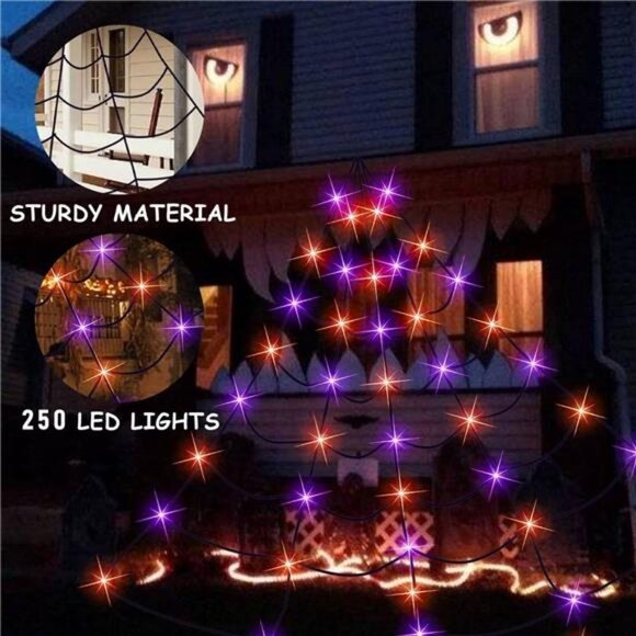 250 LED Spider Web Halloween Lights, 19.5 FT x 15 FT Giant Halloween Decorations - Picture 2 of 8